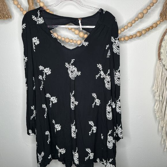 Free People Black Embroidered Austin Mini Flowy Dress - Picture 1 of 5